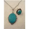 Image 2 : Turquoise 2 Pc Sterling Ring, Pendant Necklace Set