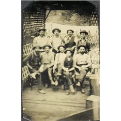 Antique Tintype Photograph Group 9 Men Outdoor Rare