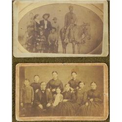 2 Antique CDV Photographs Large Family Families Horse