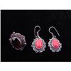 Image 1 : Set 2 Sterling Earrings & Ring, Red Onyx, Red Coral