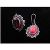 Image 2 : Set 2 Sterling Earrings & Ring, Red Onyx, Red Coral