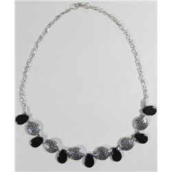 Necklace w/Black Onyx Teardrops & Silver Tone Discs