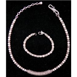 Vintage Sterling Silver Necklace & Bracelet w/ Pearls