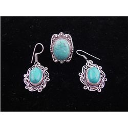 Turquoise 3 Pc Sterling German Ring & Earrings Set