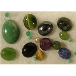 15+ Assorted Gemstones Oval, Round Green, Blue