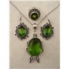 Image 2 : Peridot 3 Pc Sterling Ring, Necklace, Earrings Set