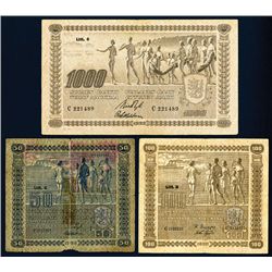 Republic of Finland, Finland's Bank, 1922-39 Issued Banknote Trio