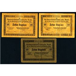 Deutsch-Ostafrikanische Bank, 1915-17 Emergency WWI Issue, Trio of 3 Issued Banknotes