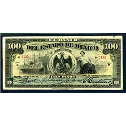 Banco Del Estado De Mexico, 1911-12 Issue.