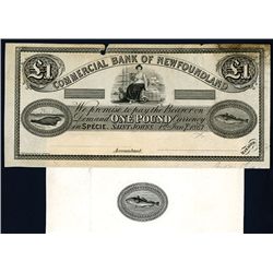 Commercial Bank of Newfoundland, 1867 Essay Proof Banknote.