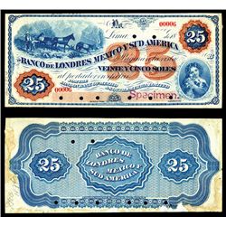 El  Banco De Londres Mexico Y Sud America, 18xx (ca.1874) Color Trial Specimen Banknote.