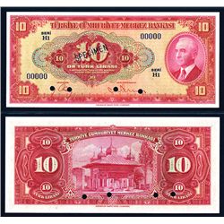 Central Bank of Turkey, 1930 (1947-48) Fourth Issue Specimen Banknote.