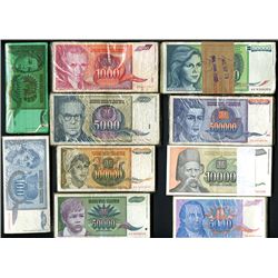 National Bank of Yugoslavia. Group of approximately 11,400 pieces of 1987-1994 inflation notes.