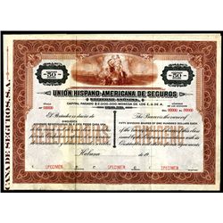 Union Hispano-Americana De Seguros, 19xx, 50 Specimen Stock.