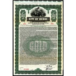 City of Berne, Switzerland 1920 Issue Specimen Bond.