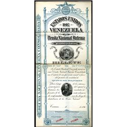 Estados Unidos de Venezuela, 1896, 15000 Bolivar Specimen Bond.