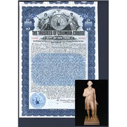 Trustees of Columbia College, 1909, $1000 Unissued Bond.