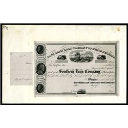 Southern Loan Company of Philadelphia with Whaling Vignette, 1830s. Proof Stock Certificate.