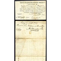 Troy Grammar-School Society, 1800 Dated and Issued Stock Certificate.