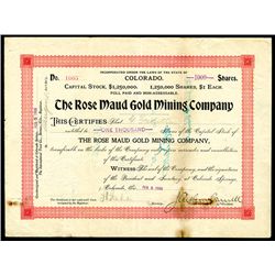 Rose Maud Gold Mining Co., 1900 Stock Certificate - Cripple Creek.