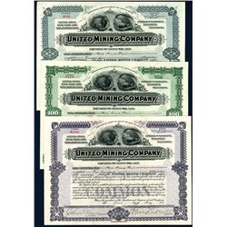 United Mining Company, 1905 Issued Stock Certificate Trio.