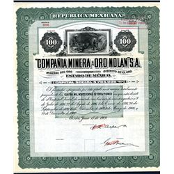 Compania Minera de Oro Nolan S.A., 1909, 100 Pesos Specimen Bond.