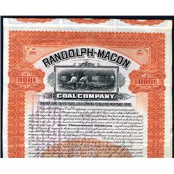 Randolph-Macon Coal Co., 1905 $1000 Issued Bond.