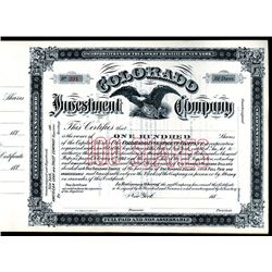 Colorado Investment Co., 188x, Lot of 109 Bound Unissued Stock Certificates.