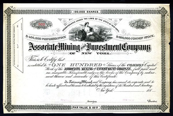 associate mining and investment co specimen stock certificate from hamilton bnc sample book stock certificate sample