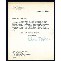 Edna Ferber Signed Letter, 1942.