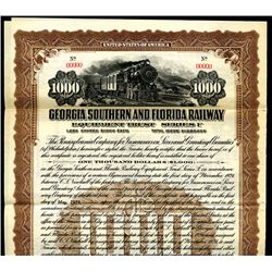 Georgia Southern and Florida Railway, 1924, $1000 Specimen Bond.