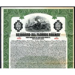 Seaboard-All Florida Railway, 1926, $1000 Specimen Bond.