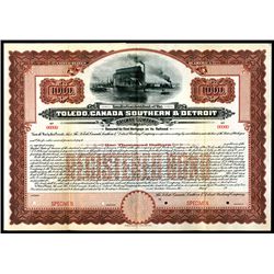 Toledo, Canada Southern & Detroit Railway Co., 1906, $1000 Specimen Bond.