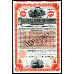 Minneapolis, St.Paul & Sault Ste.Marie Railway Co., 1888, $1000 Specimen Bond.