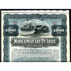 Minneapolis and St. Louis Railroad Co., 1899, $1000 Specimen Bond.