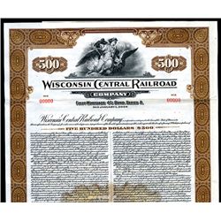 Wisconsin Central Railroad Co., 1954, $500 Specimen Bond.