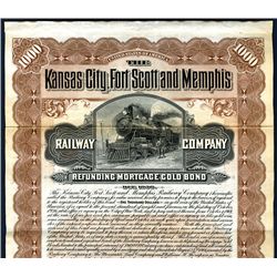 Kansas City, Fort Scott and Memphis Railway Co., 1901, $1000 Specimen Bond.