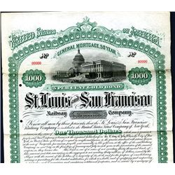 St. Louis and San Francisco Railway Co., 1881, $1000 Specimen Bond.