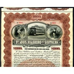 St. Louis, Hillsboro and Southern Railroad Co., 1903, $1000 Specimen Bond.