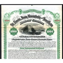 St. Louis, Iron Mountain and Southern Railway Co., 1881, $1000 Specimen Bond.