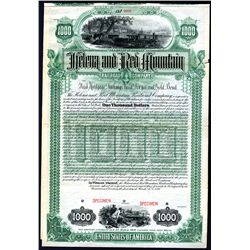 Helena and Red Mountain Railroad Co. 1887. Specimen Bond.