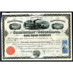 Schenectady and Susquehanna Rail Road Company, 1872 Issued Stock Certificate.