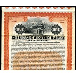 Rio Grande Western Railway Co., 1899, $1000 Specimen Bond.