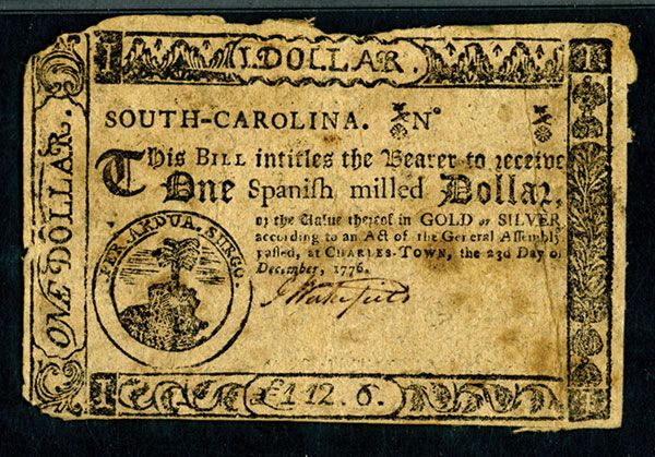 South Carolina, Colonial Note $1 December 23, 1776 - Archives ...