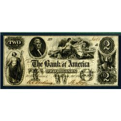 Bank of America, 1852 $2 Obsolete Banknote.