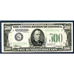 Federal Reserve Note, Chicago, $500, Fr#2202-G Series of 1934 A Issued Banknote.