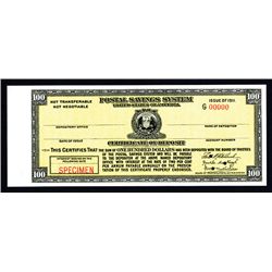 U.S. Postal Savings System, Certificate of Deposit, Issue of 1911 Specimen.