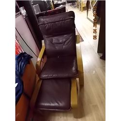 SWEDISH LEATHER RECLINER AND FOOT STOOL