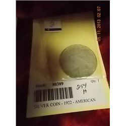SILVER COIN - 1922 - AMERICAN LIBERTY $1
