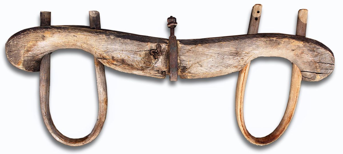 Big primitive oxen yoke, good bows, ca 1860's80's